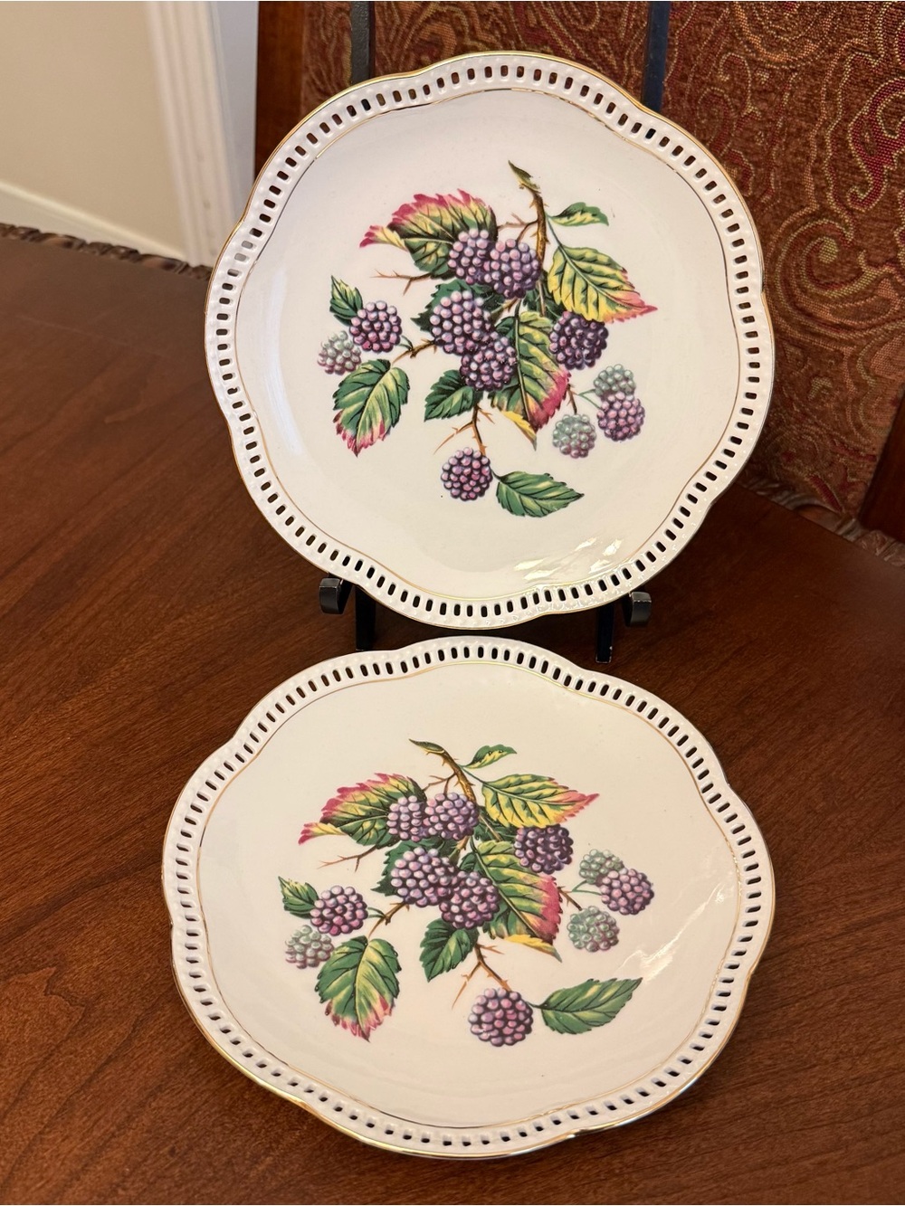 2 Vintage Schumann Arzberg Germany #76 Porcelain Reticulated Berries Plates